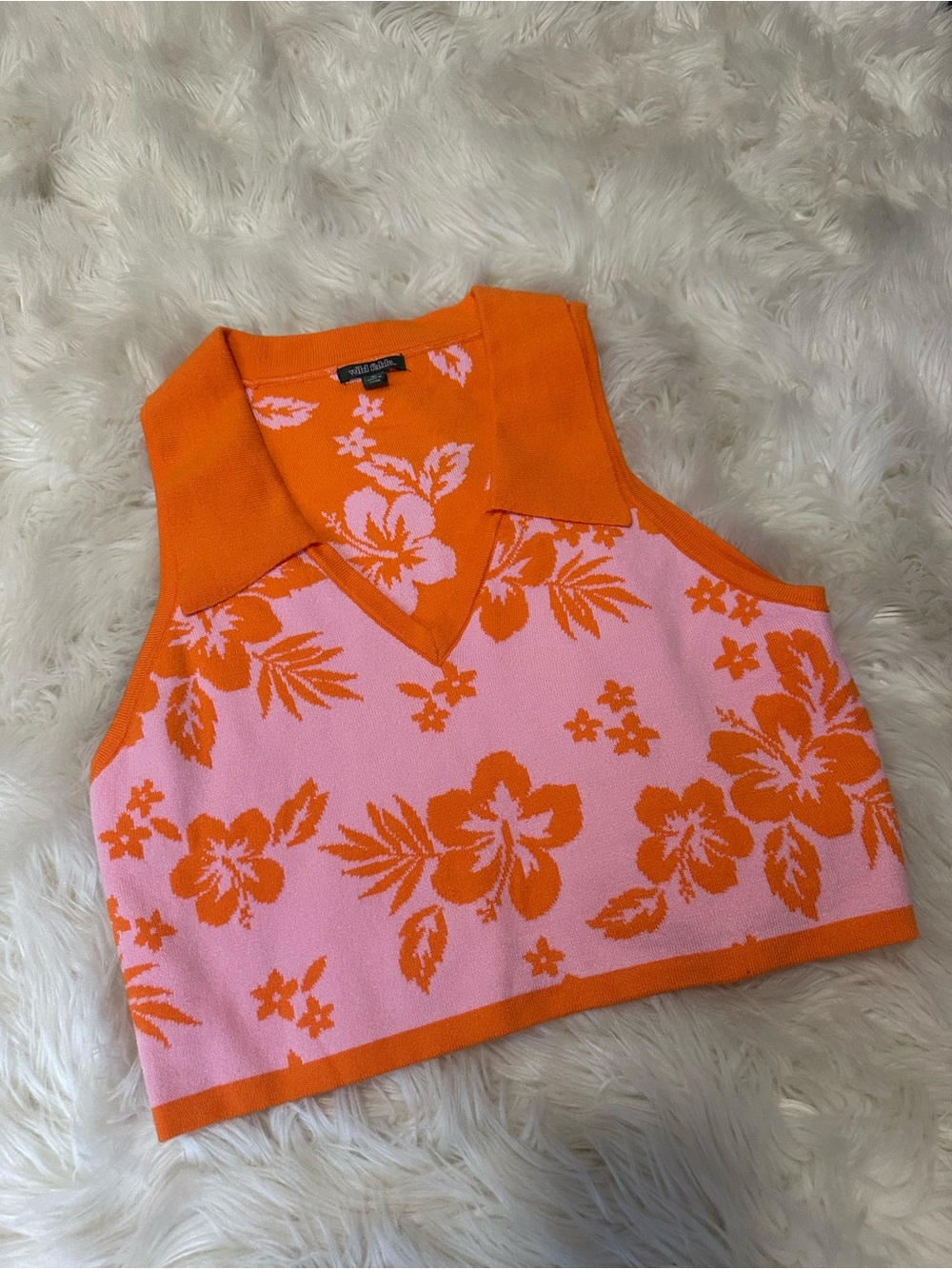 wild fable Orange and Pink Floral Knit Crop Top
